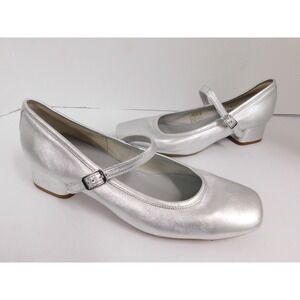 Reqins Womens Mary Jane Ballerina Silver Leather Shoes sz 39